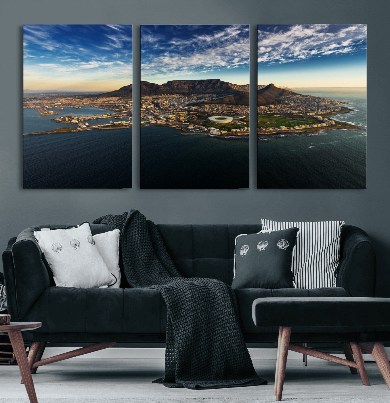 14654591-MGV-CV-36X24 - Cape Town Skyline Wall Art Canvas Print – Table Mountain Coastal Cityscape Artwork for Modern Office Decor
