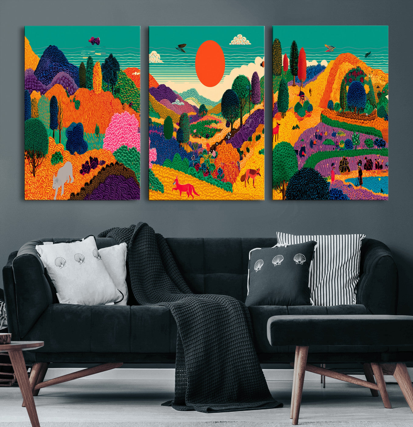 45710397-MGV-CV-48X32-3P - Colorful Japanese Landscape Print: Maximalist Panoramic Wall Art