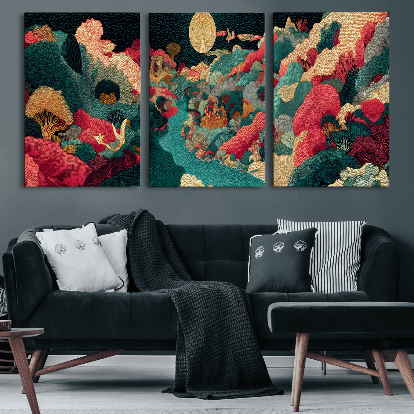36816259-MGV-CV-48X32-3P - Colorful Japanese Landscape Print: Maximalist Panoramic Wall Art