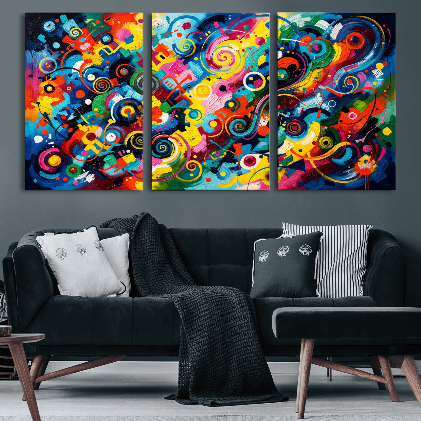 4712069R1-MGV-CV-36X24 - Geometric Abstract Wall Art Canvas Print, Bold Color Abstract Expressionist Painting Print, Modern Geometric Abstract Canvas Art