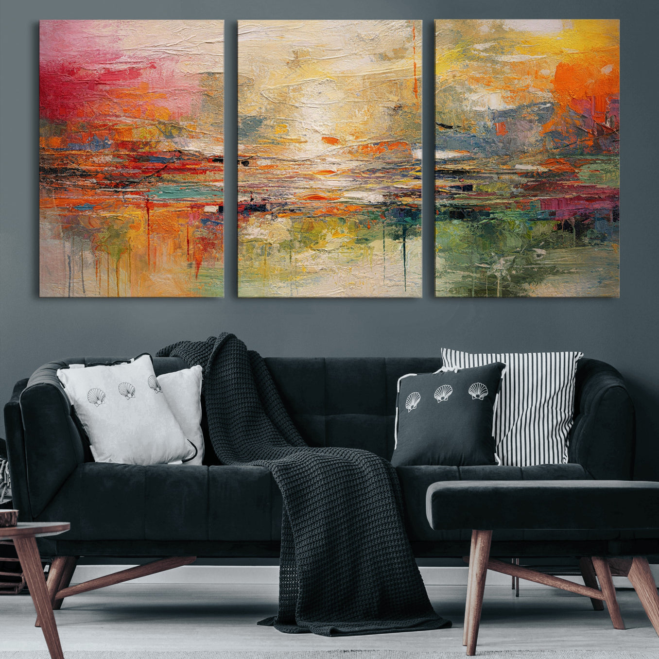 4712069P1-MGV-CV-36X24 - Colorful Abstract Canvas Wall Art — Large Textured Oil Painting Style Print | Orange Red Boho Wall Decor | Modern Living Room Art | Bold Wall Art