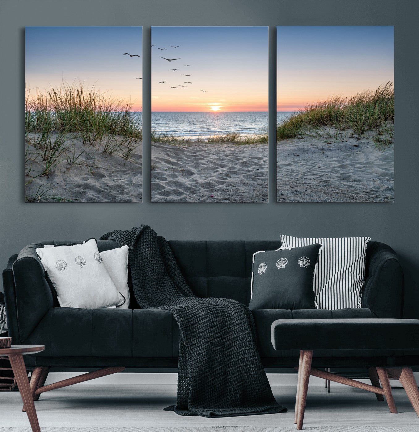 12172032-MGV-CV-36X24 - Sandy Dune Path Sunset Canvas Wall Art — Seagulls Beach Ocean Photography Print | Coastal Home Decor | Nautical Wall Art | Beach House Gift