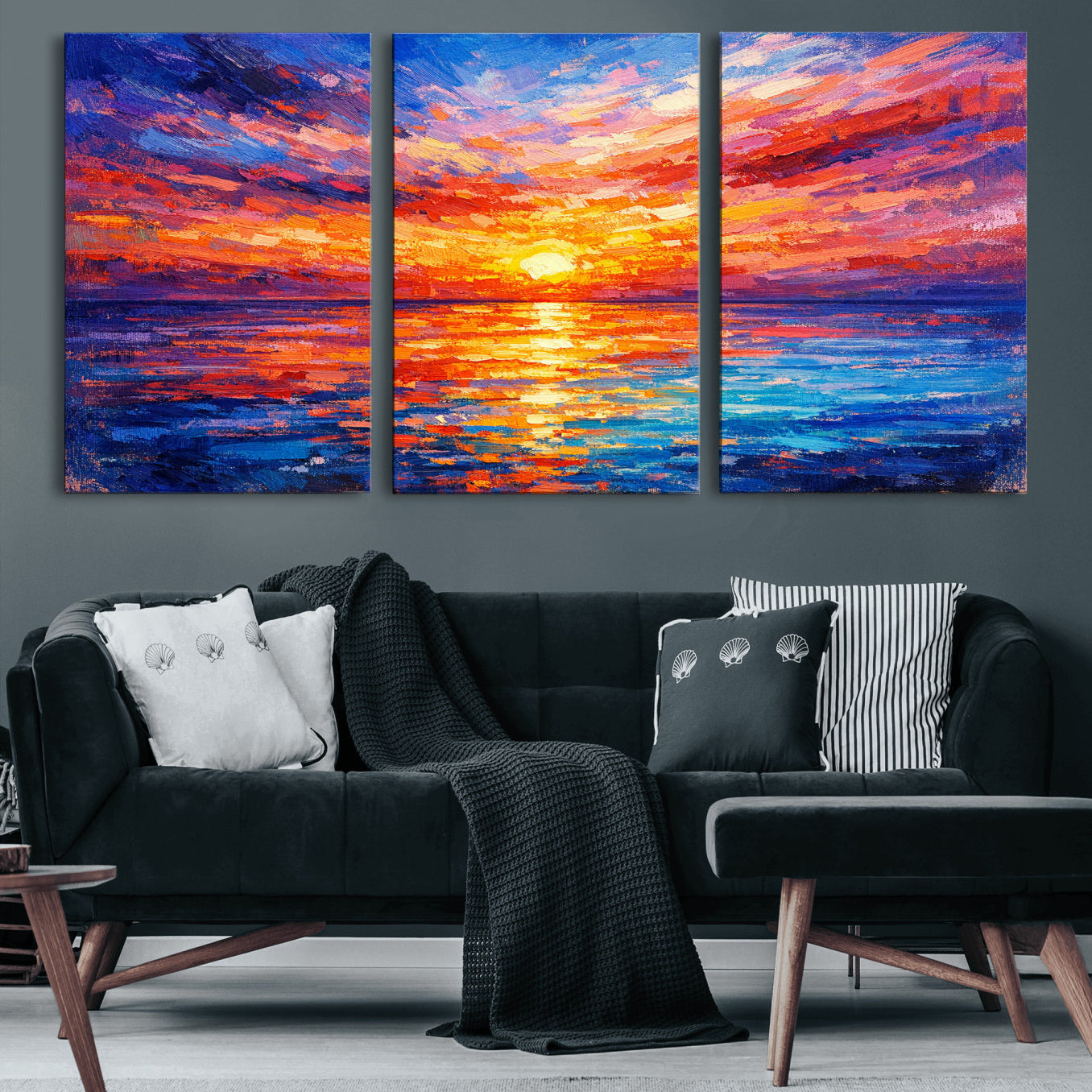 54915078-MGV-CV-36X24 - Colorful Knife Ocean Sunset Canvas — Orange Pink Teal Expressionist Sea Print | Colorful Coastal Wall Art | Vibrant Beach Decor Gift