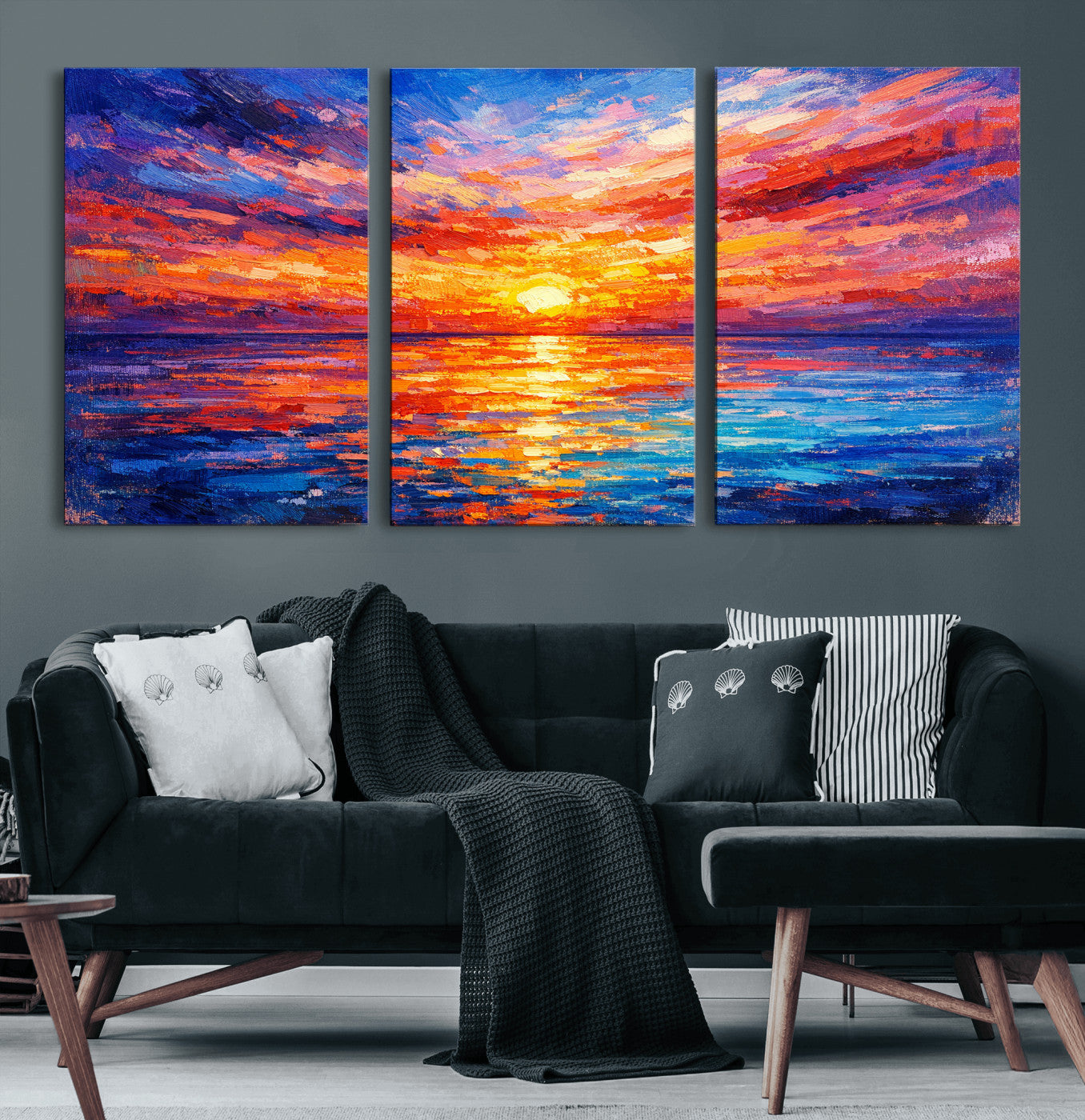 54915078-MGV-CV-36X24 - Colorful Knife Ocean Sunset Canvas — Orange Pink Teal Expressionist Sea Print | Colorful Coastal Wall Art | Vibrant Beach Decor Gift