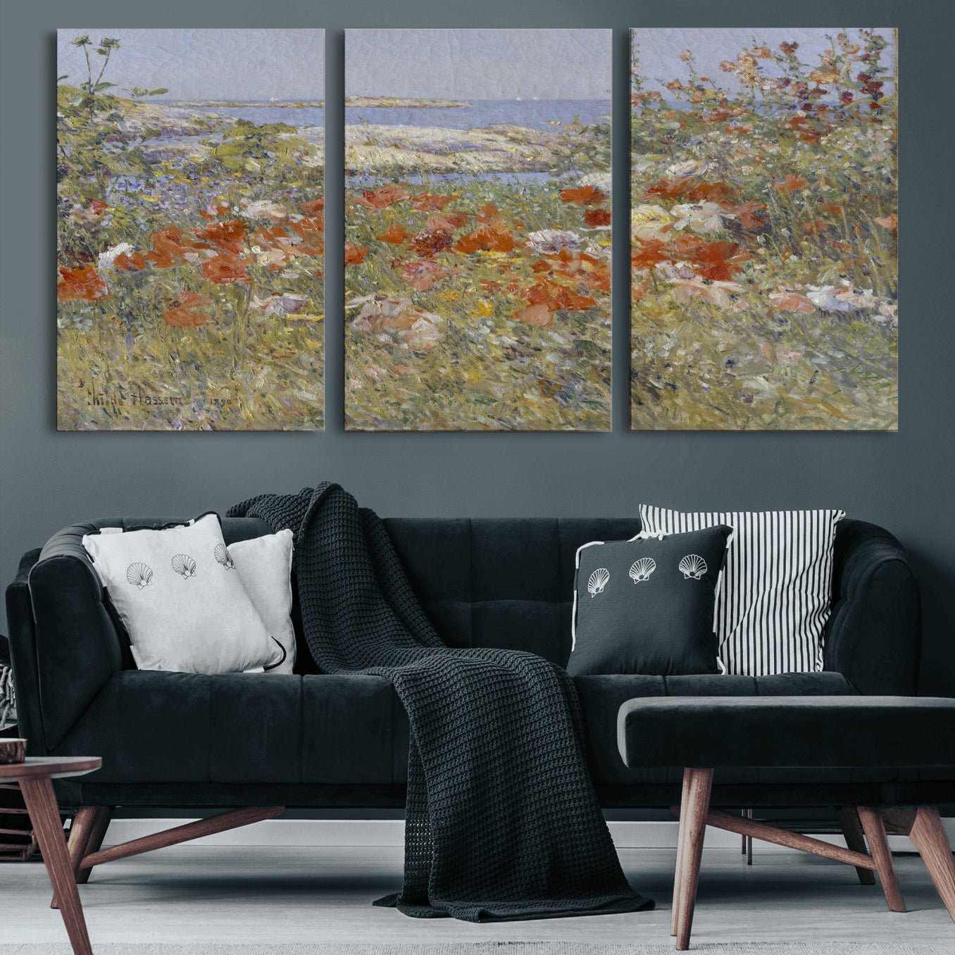 54770907-MGV-CV-36X24 - Childe Hassam Celia Thaxter Garden Canvas — 1890 American Impressionist Poppy Floral Print | Isles of Shoals Coastal Art | Classic Gift