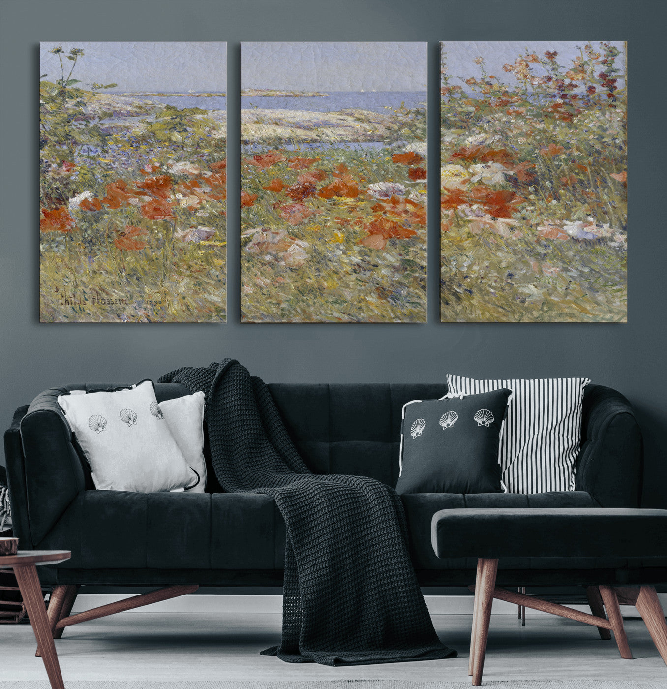 54770907-MGV-CV-36X24 - Childe Hassam Celia Thaxter Garden Canvas — 1890 American Impressionist Poppy Floral Print | Isles of Shoals Coastal Art | Classic Gift