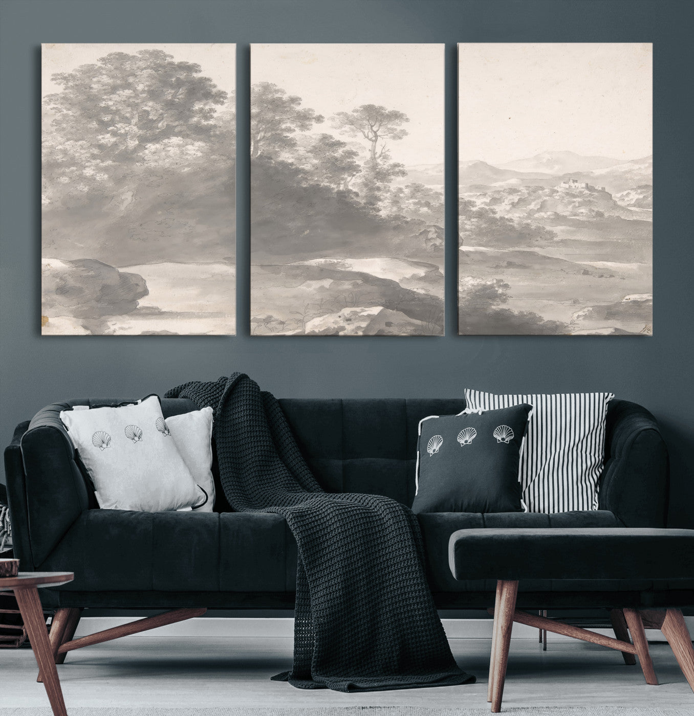 33041209-MGV-CV-36X24 - Van Poelenburch Landscape Canvas Wall Art — Dutch Golden Age Gray Wash Drawing Print | Baroque Italianate Nature Decor | Old Master Classic Gift