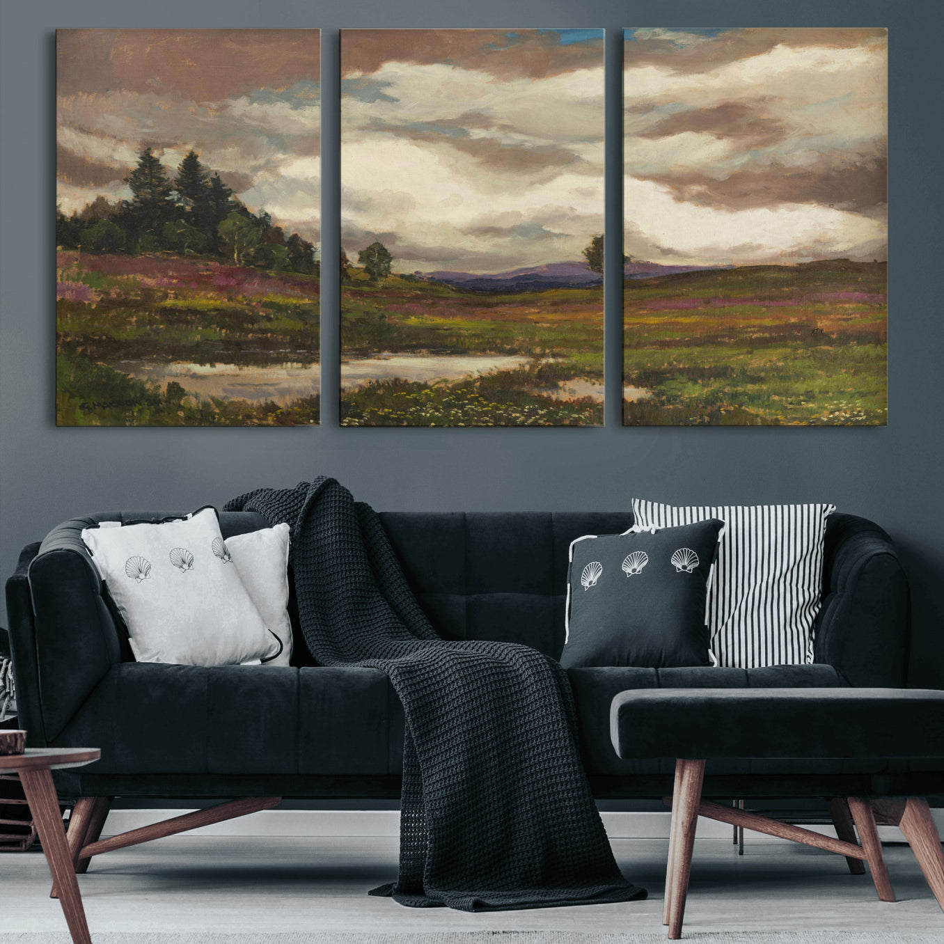 96795851-MGV-CV-36X24 - Gustav Macoun Heathland Canvas Print, Czech Landscape Oil Painting Reproduction, Purple Heather Moorland Art, Vintage European Nature Decor