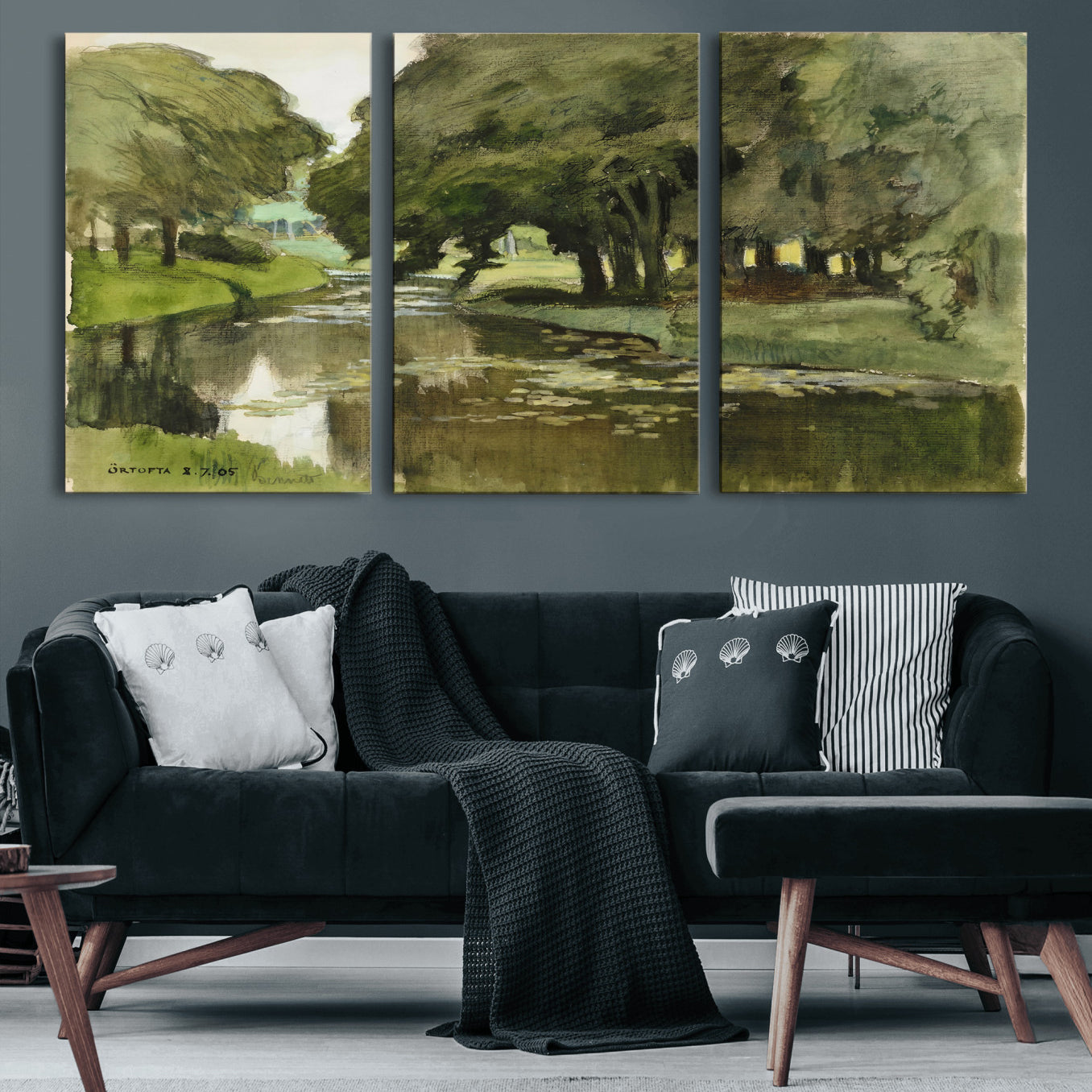 54446767-MGV-CV-36X24 - Anders Zorn Watercolor Canvas Print, Örtofta 1905 Swedish River Landscape, Impressionist Nature Art, Scandinavian Wall Decor, Plein Air Painting Print