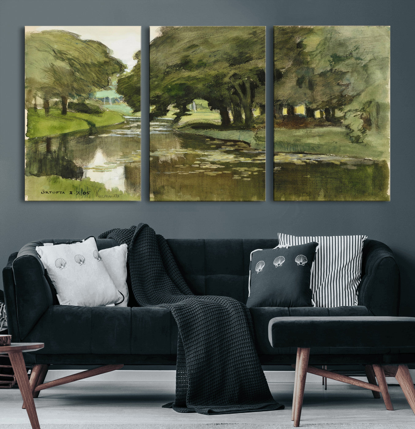 54446767-MGV-CV-36X24 - Anders Zorn Watercolor Canvas Print, Örtofta 1905 Swedish River Landscape, Impressionist Nature Art, Scandinavian Wall Decor, Plein Air Painting Print