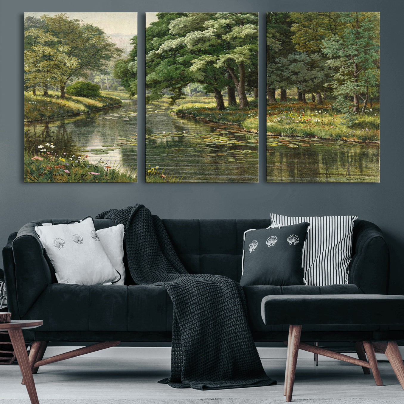 44288560-MGV-CV-36X24 - Forest Stream Canvas Wall Art, Peder Monsted A Forest Stream 1905 Print, Danish Realist Landscape, Lily Pad River Nature Decor, Vintage Green Painting