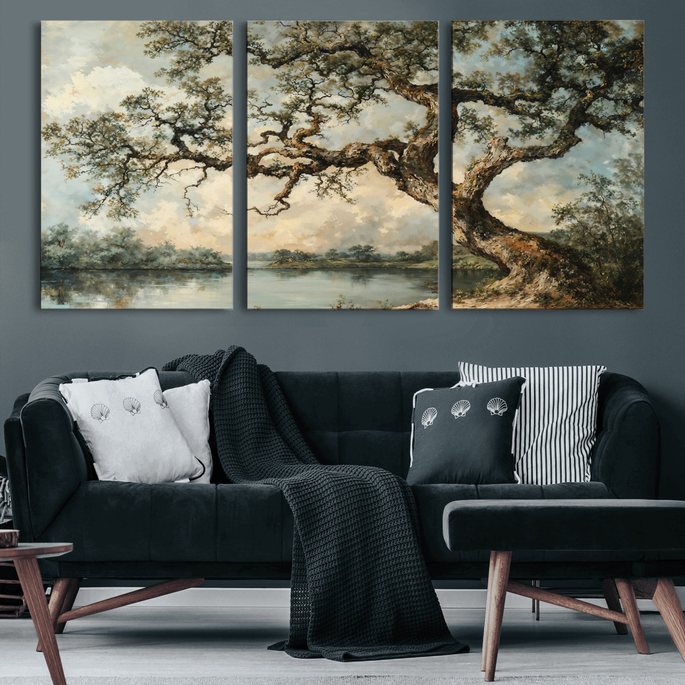 63857726-MGV-CV-36X24 - Old Oak Tree Canvas Wall Art, Turner Inspired Romantic Landscape Print, Vintage Nature Painting, Living Room Wall Decor, Antique Style Tree Art