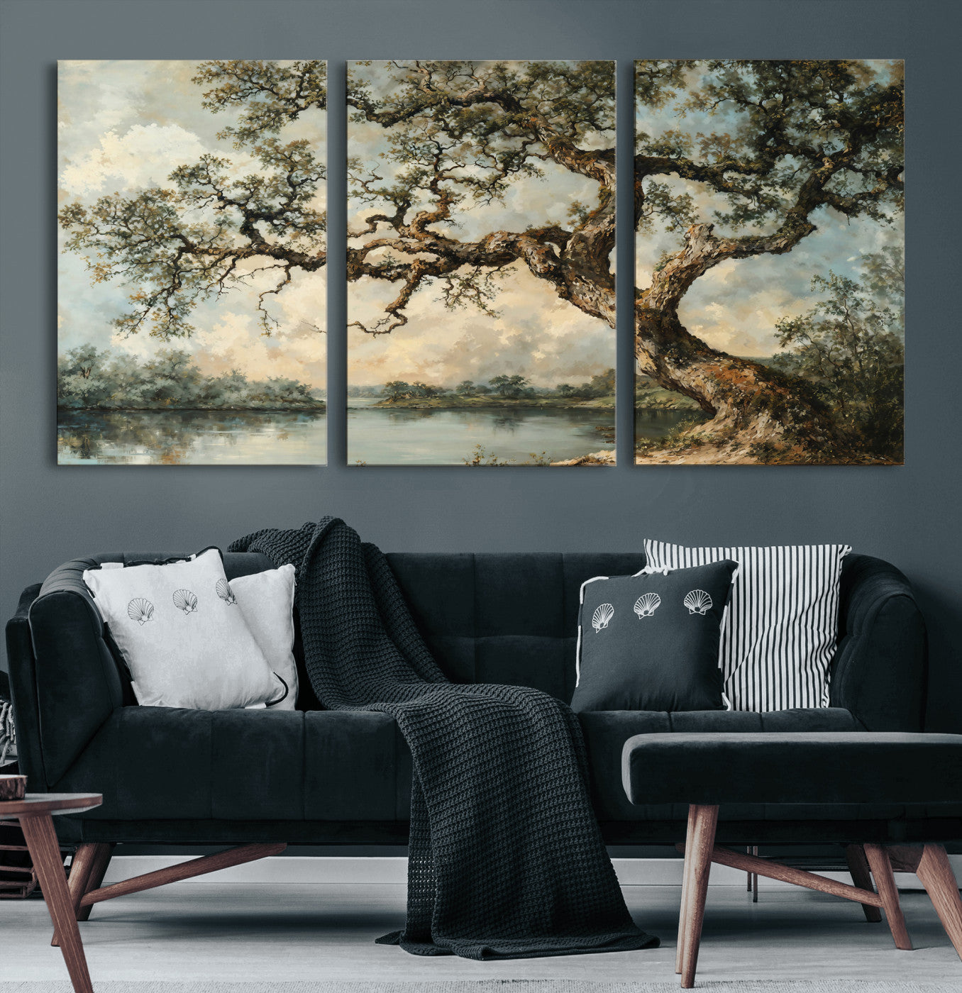63857726-MGV-CV-36X24 - Old Oak Tree Canvas Wall Art, Turner Inspired Romantic Landscape Print, Vintage Nature Painting, Living Room Wall Decor, Antique Style Tree Art