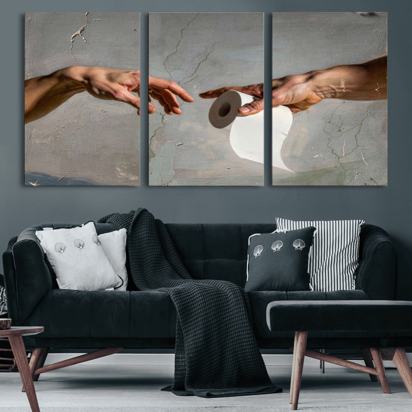72030048-MGV-CV-36X24 - Funny Bathroom Wall Art Canvas, Creation of Toilet Paper Parody Print, Renaissance Humor Decor, Toilet Room Art, Quirky Housewarming Gift, Classic Art Spoof