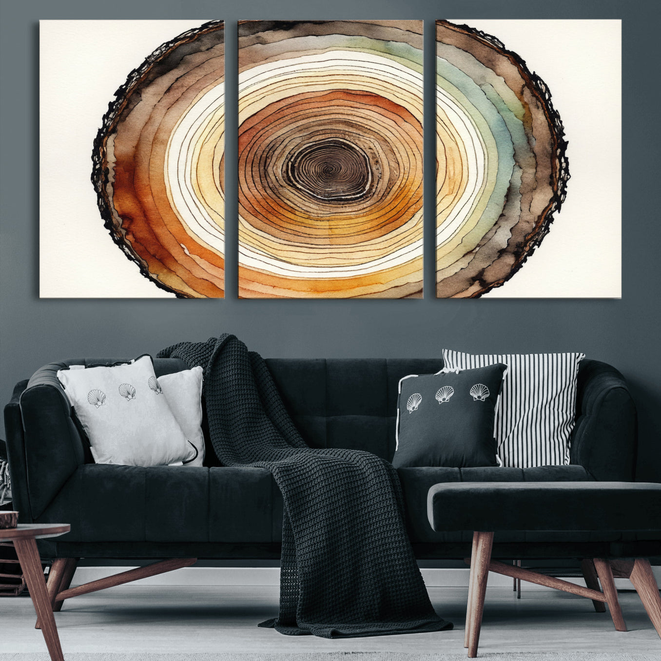 13719680-MGV-CV-36X24 - Natural Wood Slice Wall Art Canvas Print, Tree Ring Wall Art, Framed Abstract Nature Wall Decor, Earth Tone Statement Canvas Print