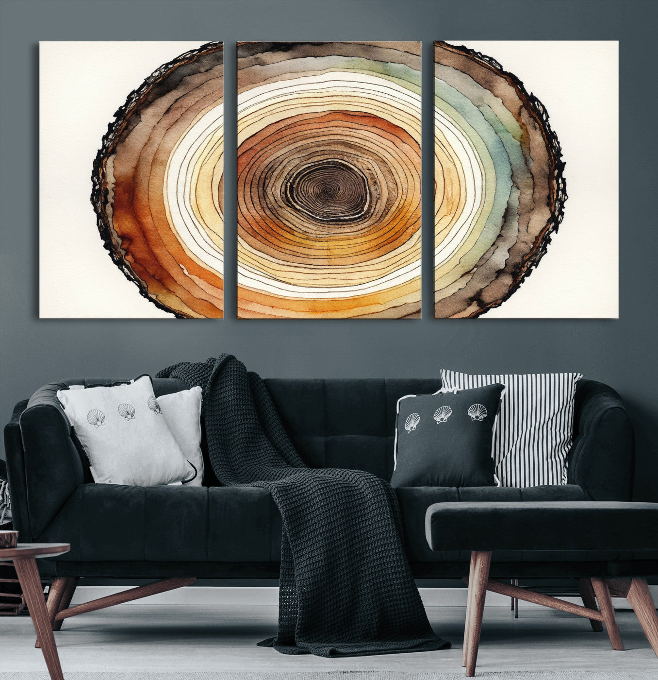 13719680-MGV-CV-36X24 - Natural Wood Slice Wall Art Canvas Print, Tree Ring Wall Art, Framed Abstract Nature Wall Decor, Earth Tone Statement Canvas Print