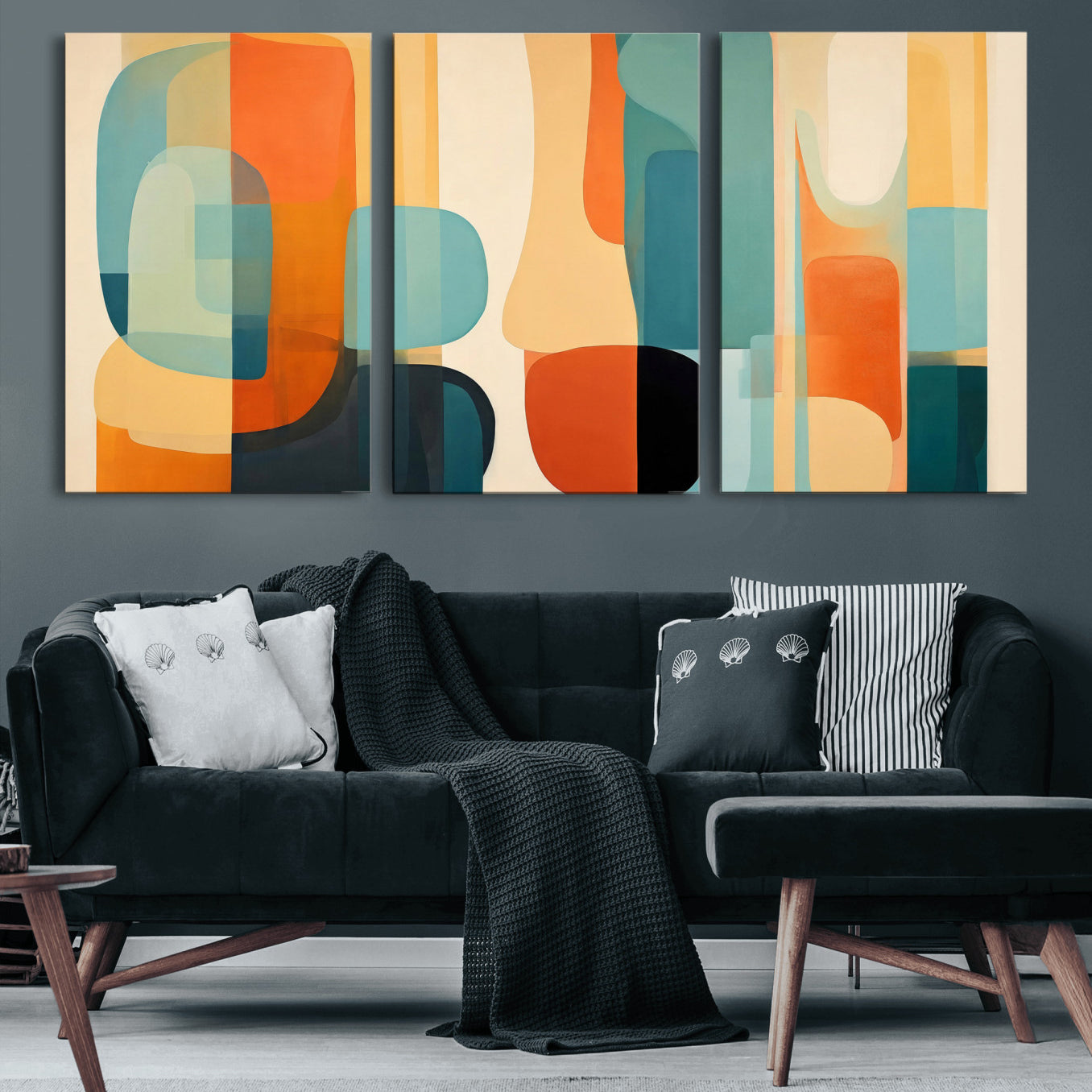71488451-MGV-CV-60X30-3P - Abstract Geometric Wall Art Canvas Print, Mid Century Modern Wall Art, Abstract Wall Art Canvas Print for Living Room Bedroom Office