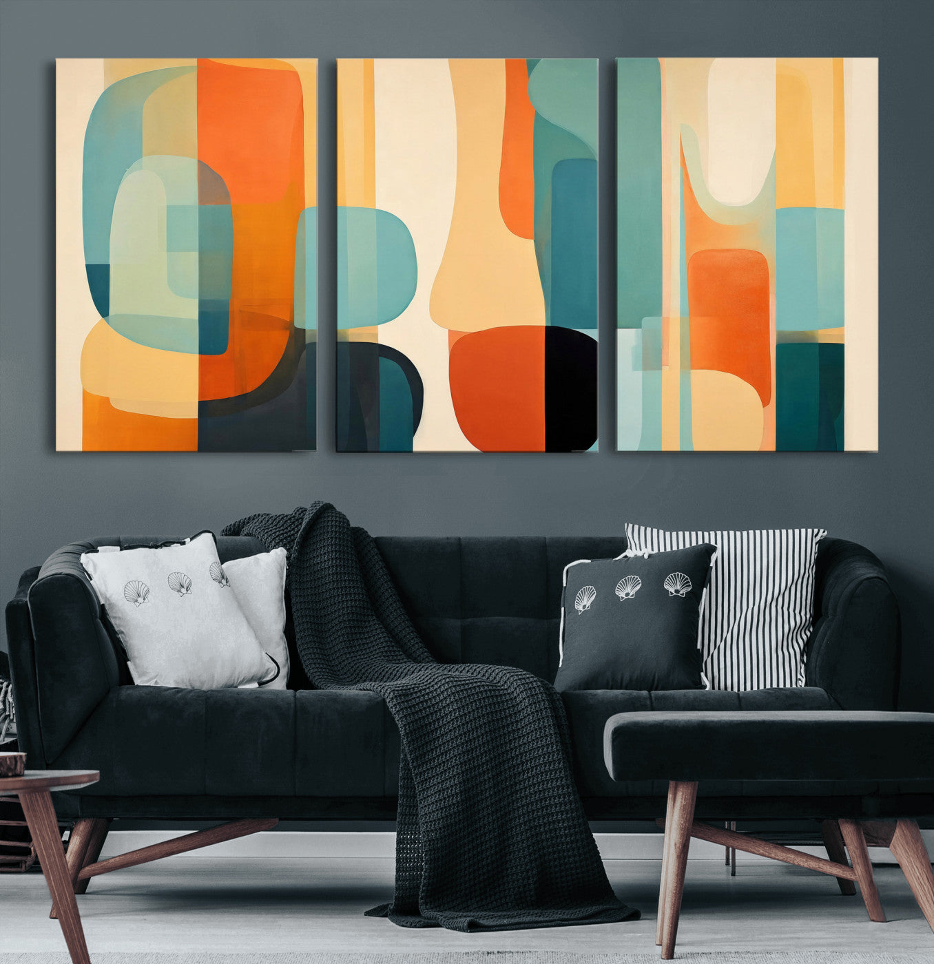 71488451-MGV-CV-60X30-3P - Abstract Geometric Wall Art Canvas Print, Mid Century Modern Wall Art, Abstract Wall Art Canvas Print for Living Room Bedroom Office