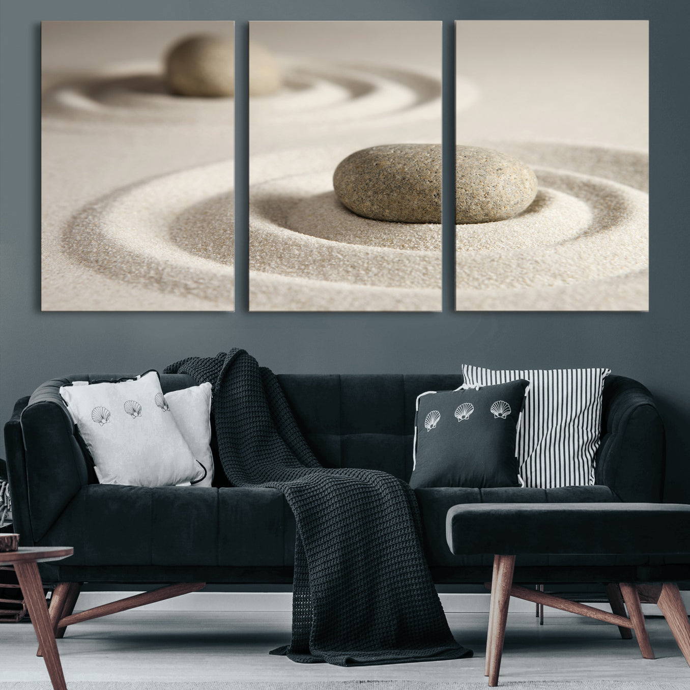 13397966-MGV-CV-36X24 - Zen Garden Stone Sand Canvas | Japanese Rock Garden Wall Art | Minimalist Meditation Print | Neutral Beige Mindfulness Decor