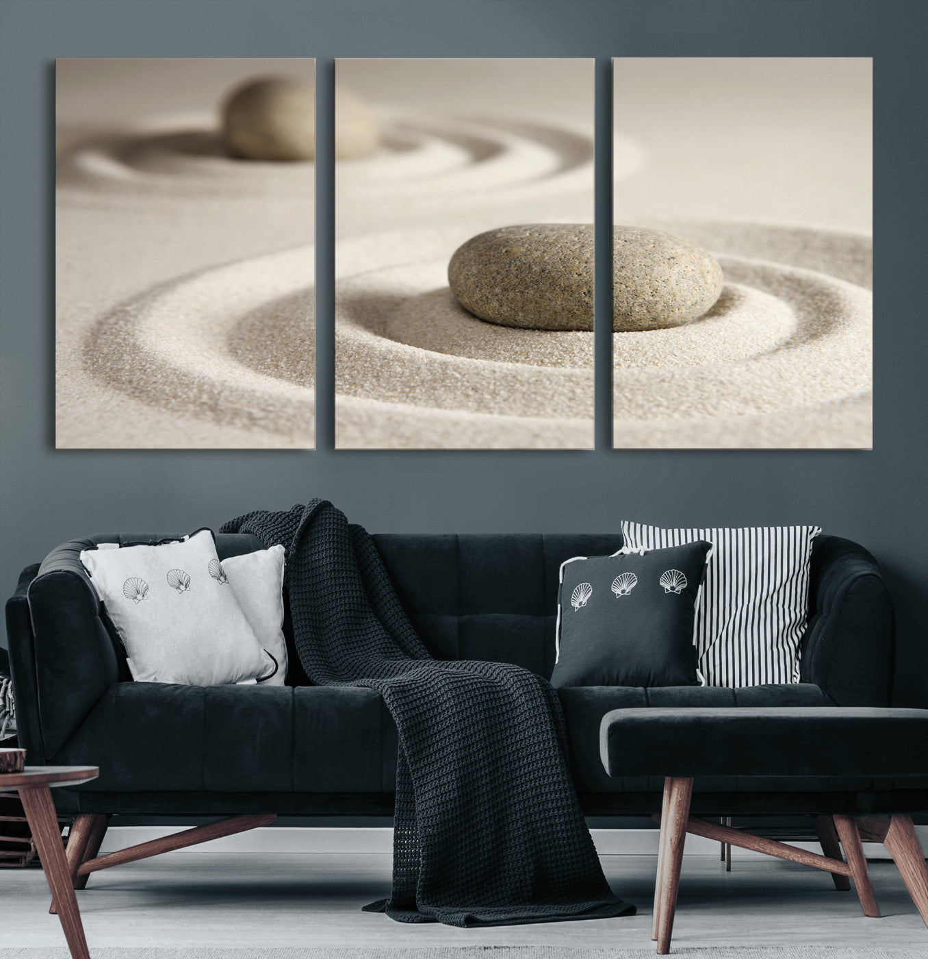 13397966-MGV-CV-36X24 - Zen Garden Stone Sand Canvas | Japanese Rock Garden Wall Art | Minimalist Meditation Print | Neutral Beige Mindfulness Decor