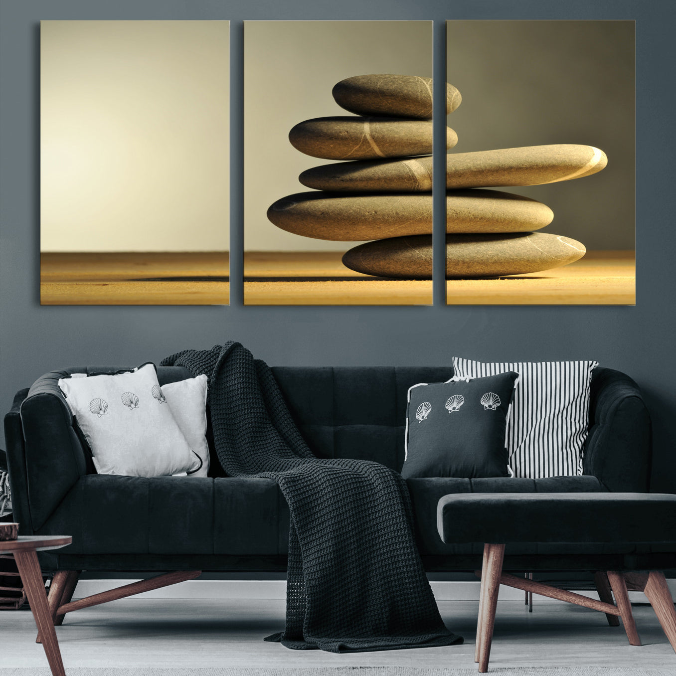 85424263-MGV-CV-36X24 - Zen Stone Wall Art Canvas Print, Balanced Rock Stack Framed Spa Artwork, Minimalist Meditation Decor for Living Room Bedroom Office Bathroom