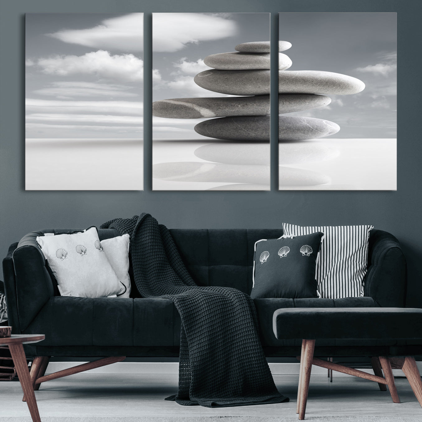 86426188-MGV-CV-36X24 - Zen Stone Wall Art Canvas Print, Balanced Rock Stack Framed Spa Artwork, Minimalist Meditation Decor for Living Room Bedroom Office Bathroom