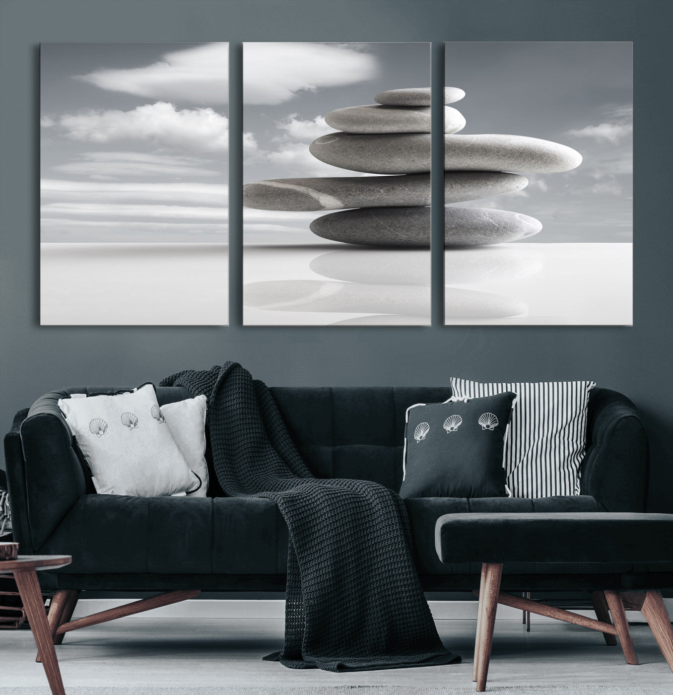 86426188-MGV-CV-36X24 - Zen Stone Wall Art Canvas Print, Balanced Rock Stack Framed Spa Artwork, Minimalist Meditation Decor for Living Room Bedroom Office Bathroom