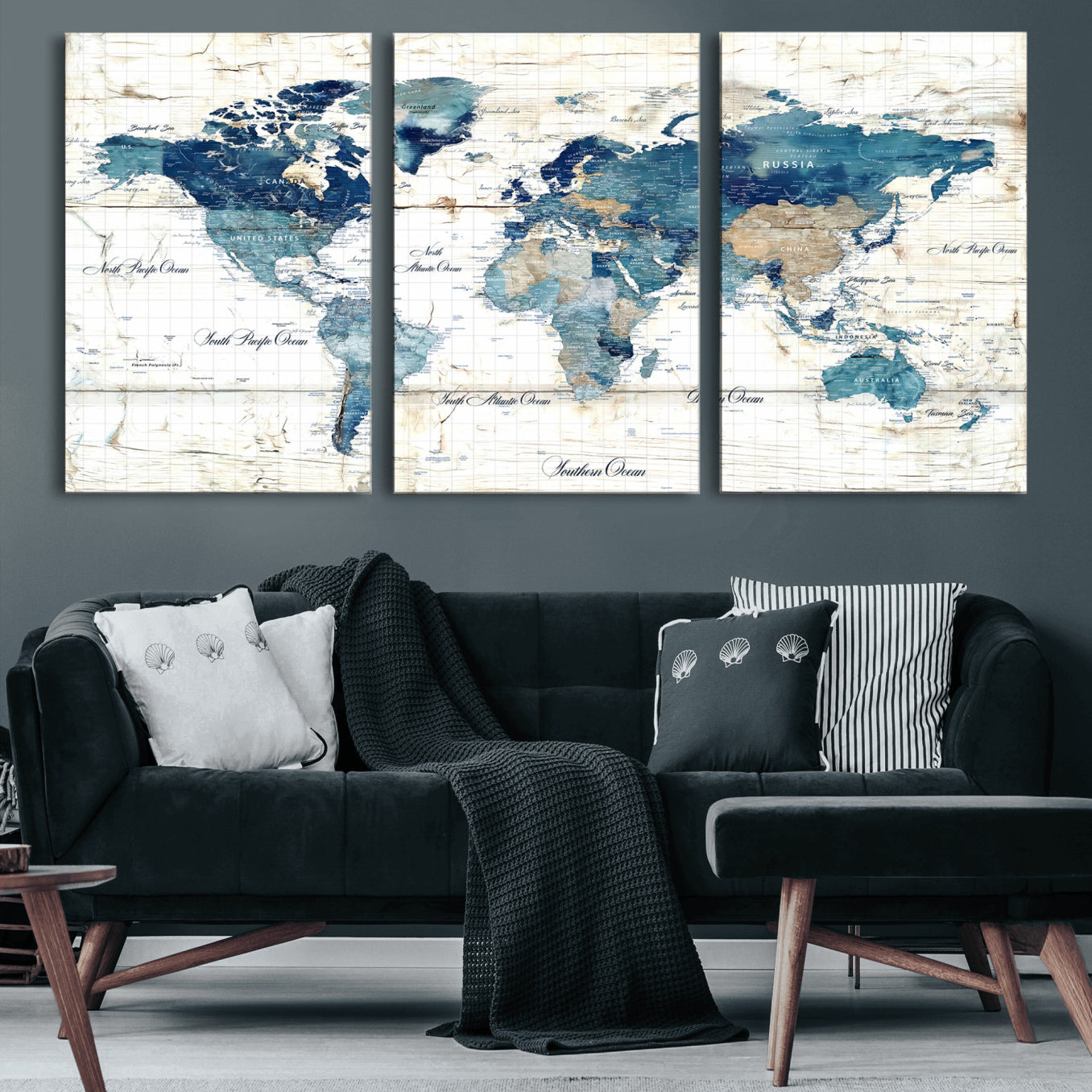 86799232-MGV-CV-36X24 - Watercolor World Map Canvas Wall Art Print – Abstract Colorful Travel Wall Decor