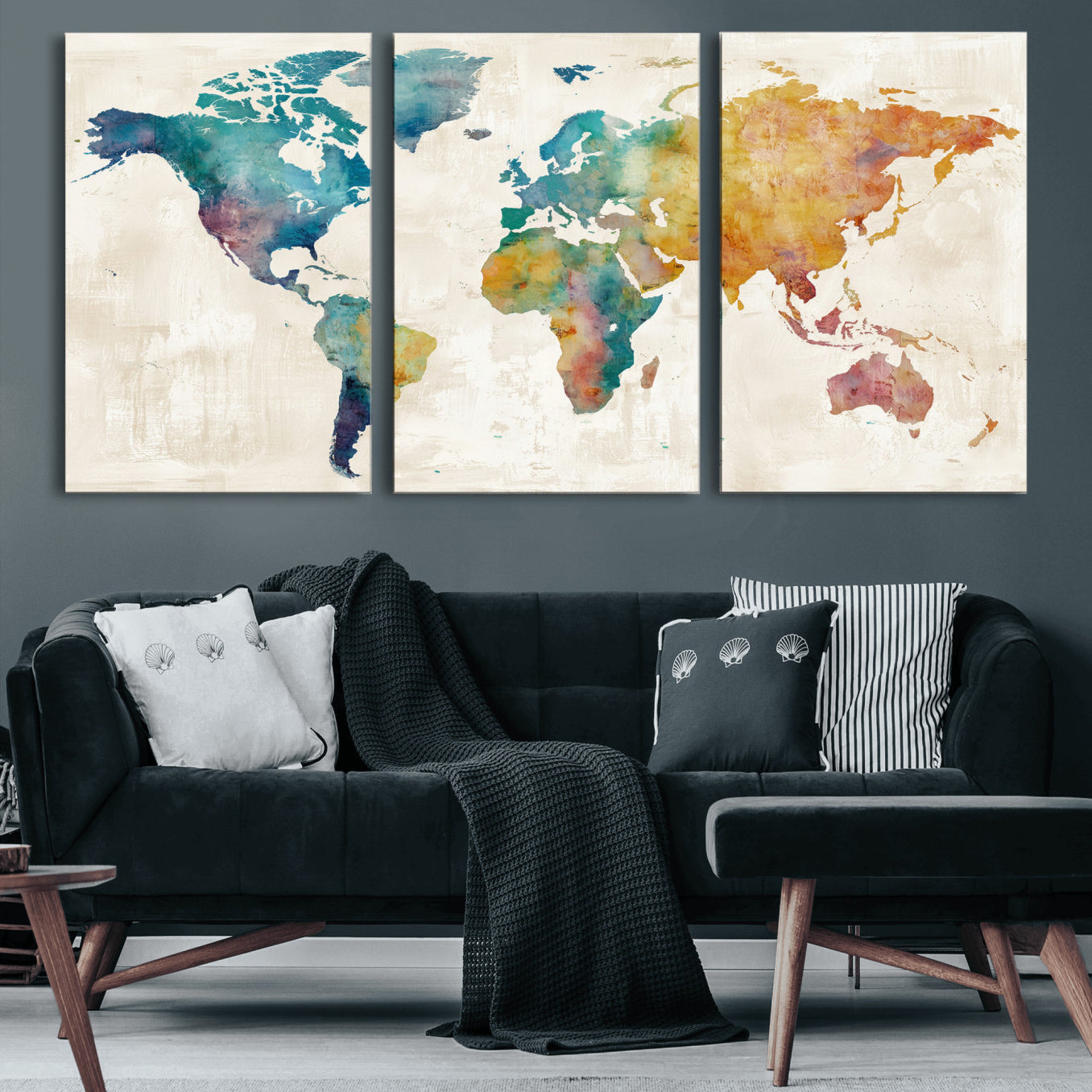 56556018-MGV-CV-36X24 - Watercolor World Map Canvas Wall Art Print – Abstract Colorful Travel Wall Decor