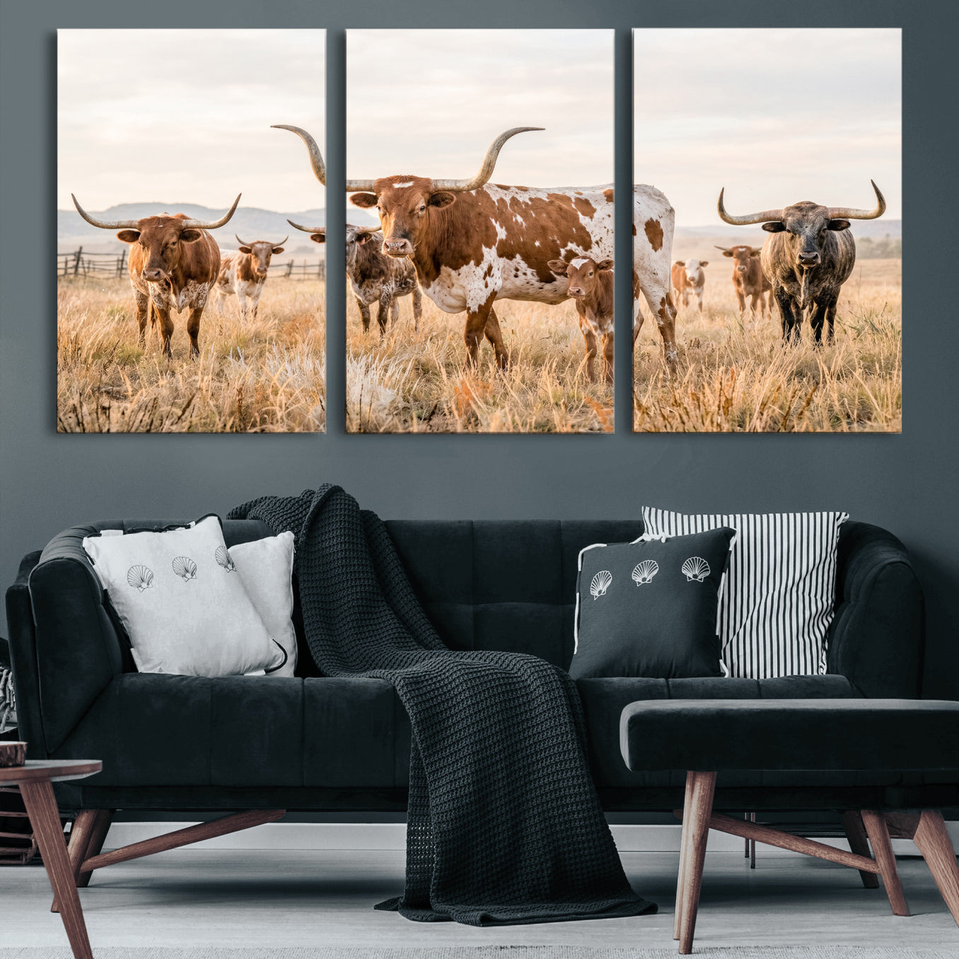62336425AC-MGV-CV-36X24 - Texas Longhorn Canvas Wall Art, Rustic Farm Animal Photography Print, Farmhouse Country Decor, Western Ranch Art