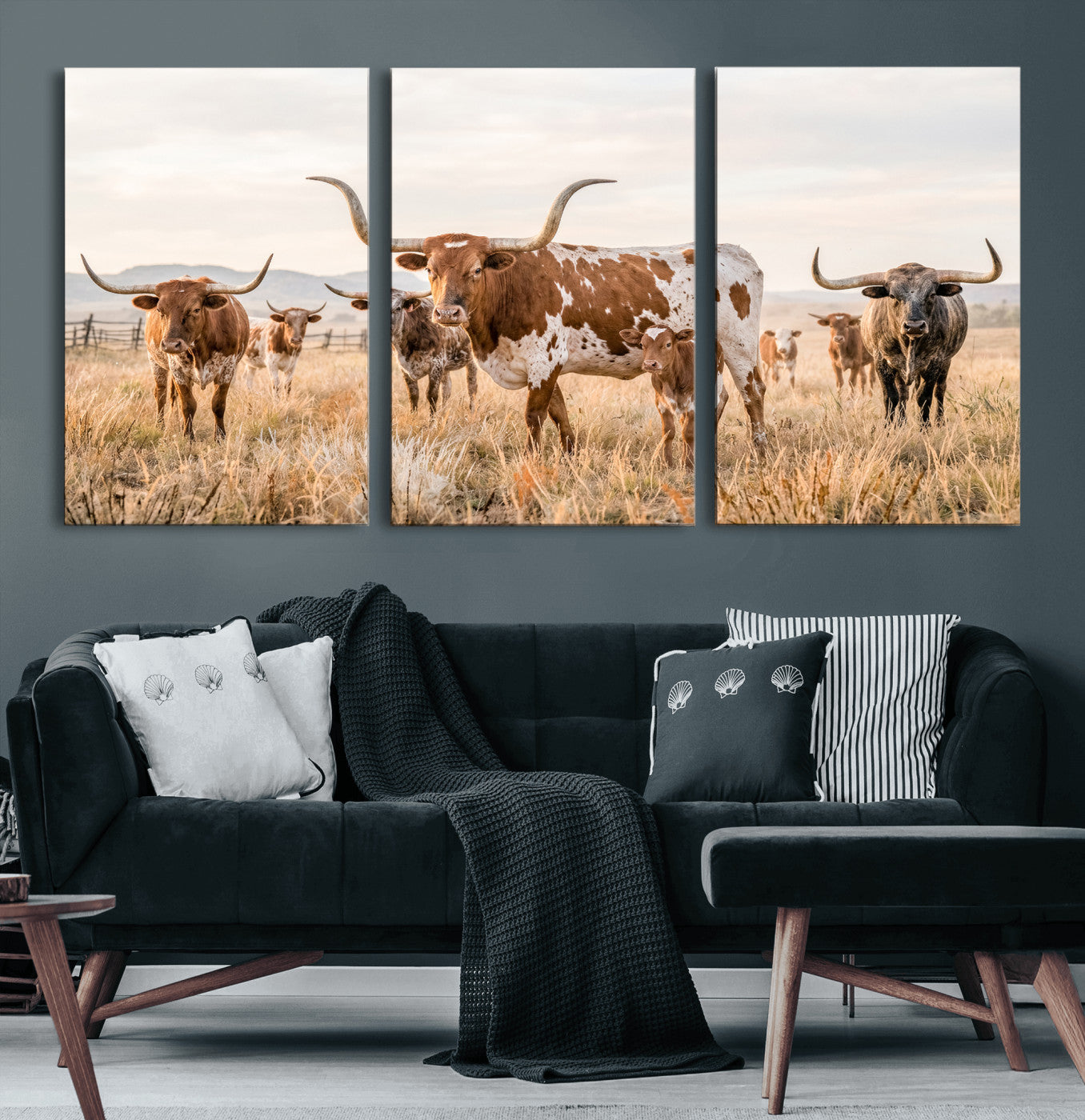 62336425AC-MGV-CV-36X24 - Texas Longhorn Canvas Wall Art, Rustic Farm Animal Photography Print, Farmhouse Country Decor, Western Ranch Art