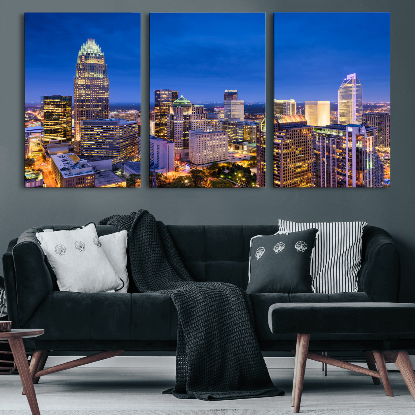 74382190-MGV-CV-36X24 - Charlotte Skyline Canvas Wall Art Print – North Carolina Cityscape Photography Print