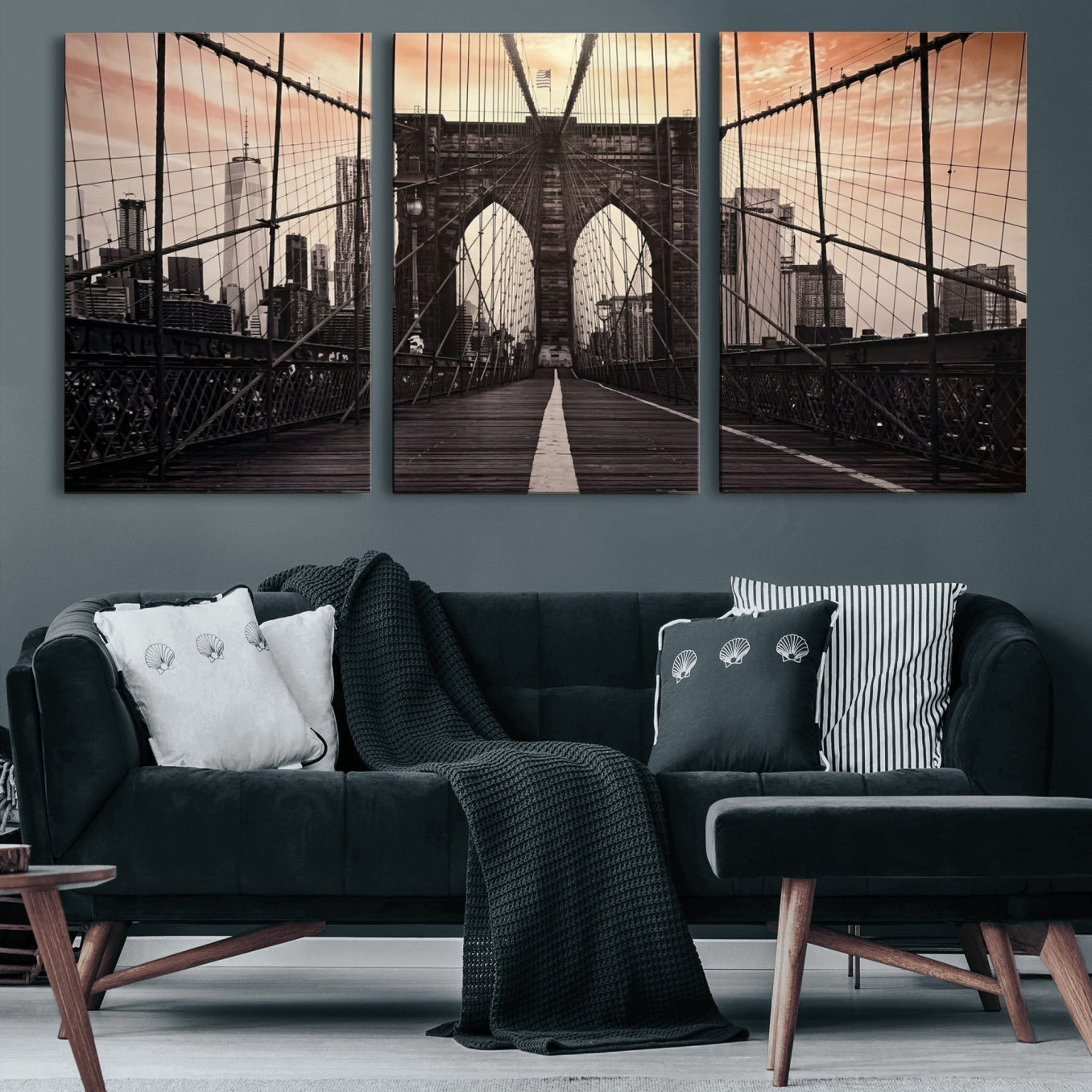 93226664-MGV-CV-36X24 - Brooklyn Bridge Canvas Wall Art, New York City Skyline Photography Print, NYC Landmark Urban Decor Artwork