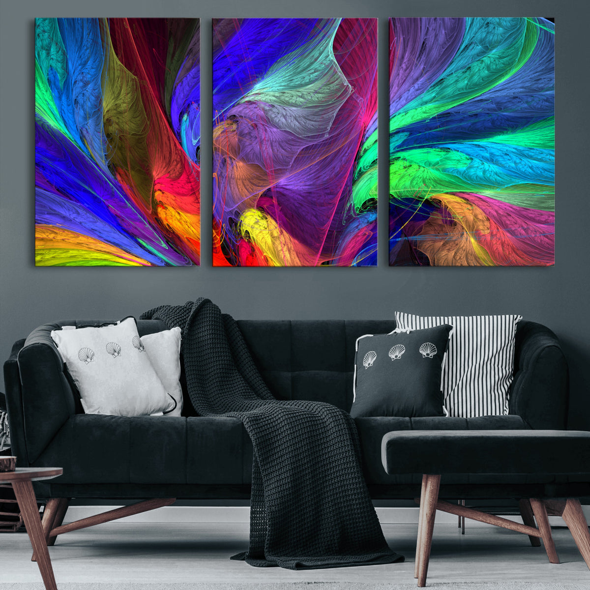 376925791-MGV-CV-36X24 - Colorful Abstract Canvas Wall Art, Rainbow Swirl Fractal Print, Bold Multicolor Living Room Decor, Vibrant Energy Art, Large Abstract Wall Art