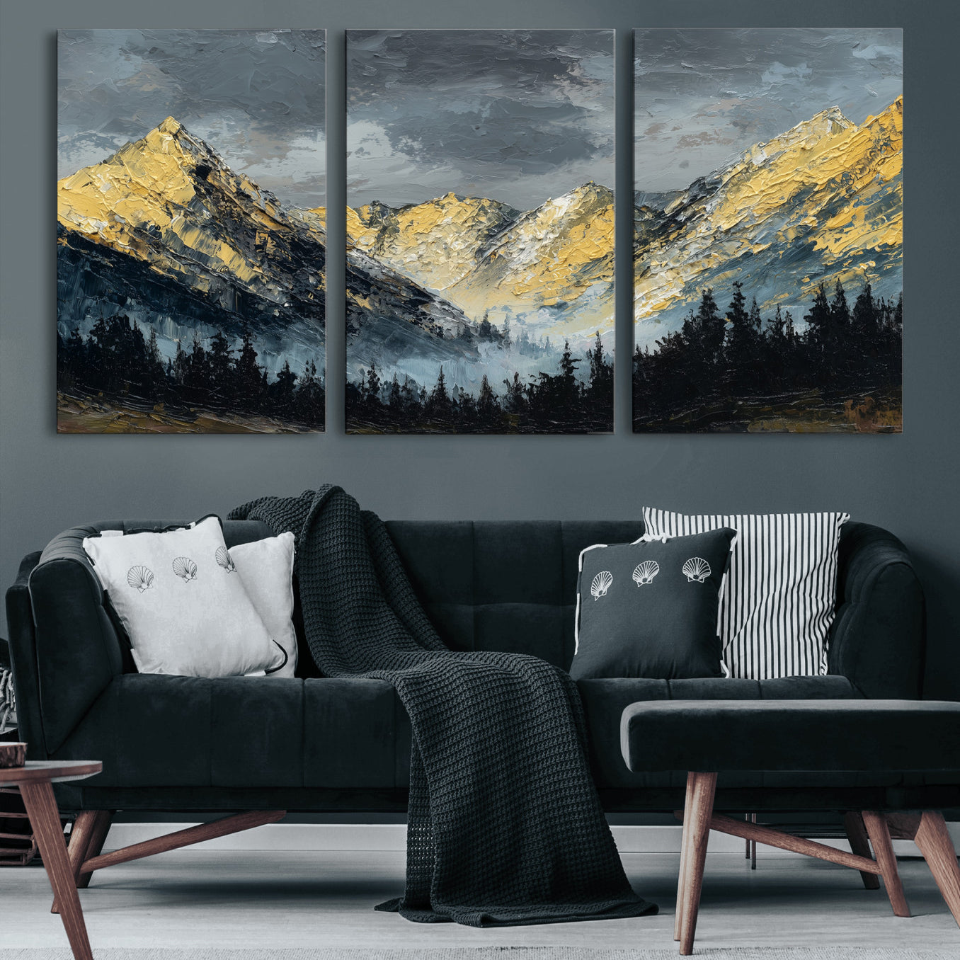 86912101-MGV-CV-48X32-3P - Abstract Mountain Wall Art Canvas Print Modern Landscape Painting Print