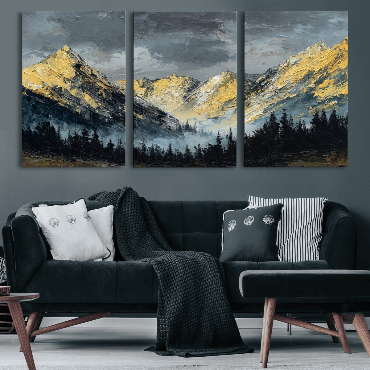 86912101-MGV-CV-48X32-3P - Abstract Mountain Wall Art Canvas Print Modern Landscape Painting Print