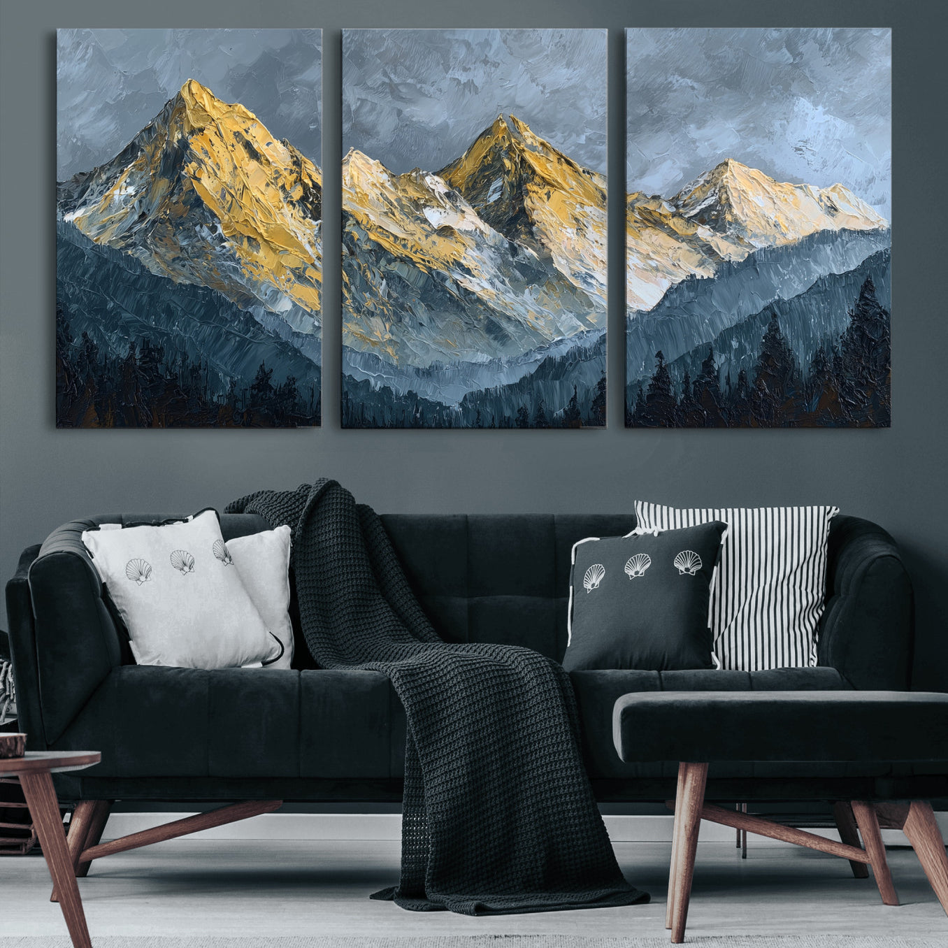 50821961-MGV-CV-48X32-3P - Abstract Mountain Wall Art Canvas Print Modern Landscape Painting Print