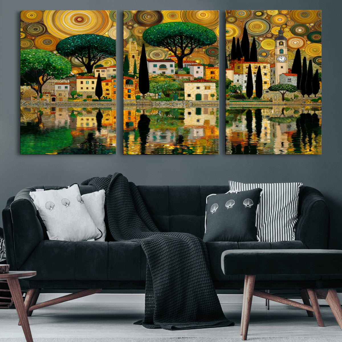 93010897-MGV-CV-36X24 - Gustav Klimt Golden Cityscape Wall Art Canvas Print,