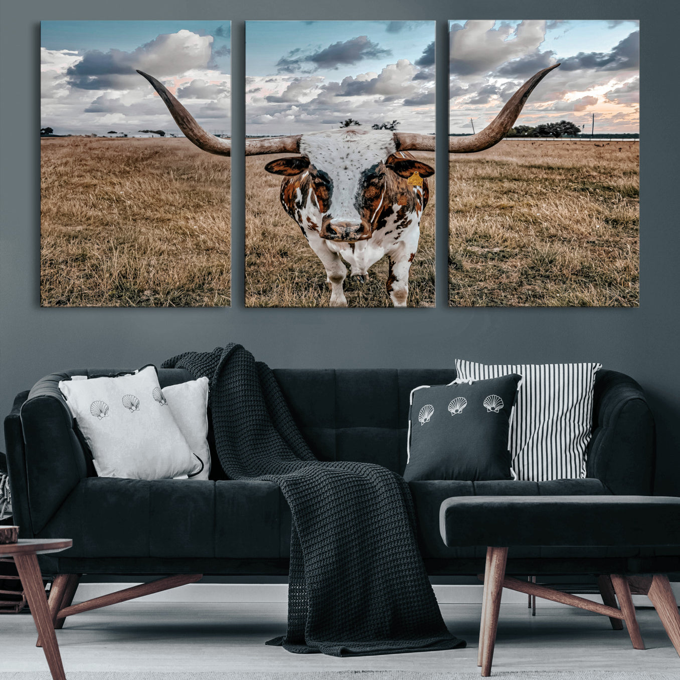 17464823-MGV-CV-36X24 - Texas Longhorn Canvas Wall Art Print - Western Cow Photography, Rustic Ranch Decor, Farmhouse Wall Art, Ready to Hang