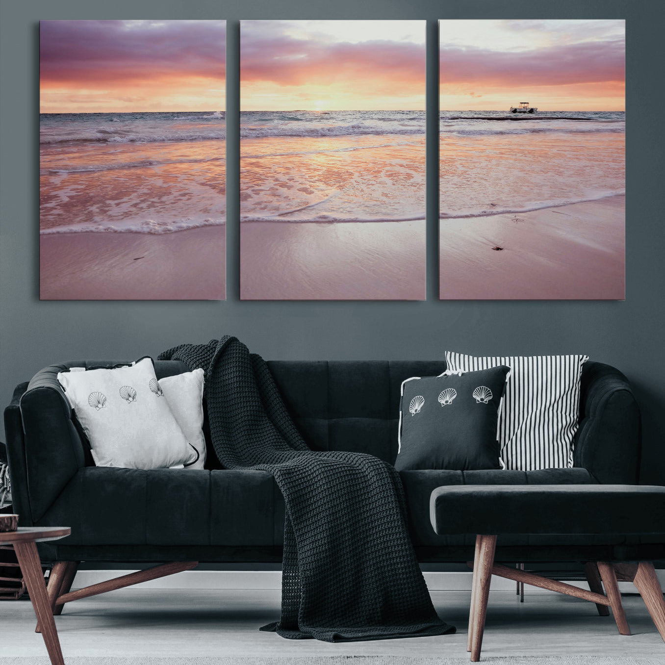 44765395-MGV-CV-36X24 - Beach Sunset Canvas Wall Art Print, Ocean Waves Landscape, Coastal Photography, Seascape Wall Decor, Ready to Hang