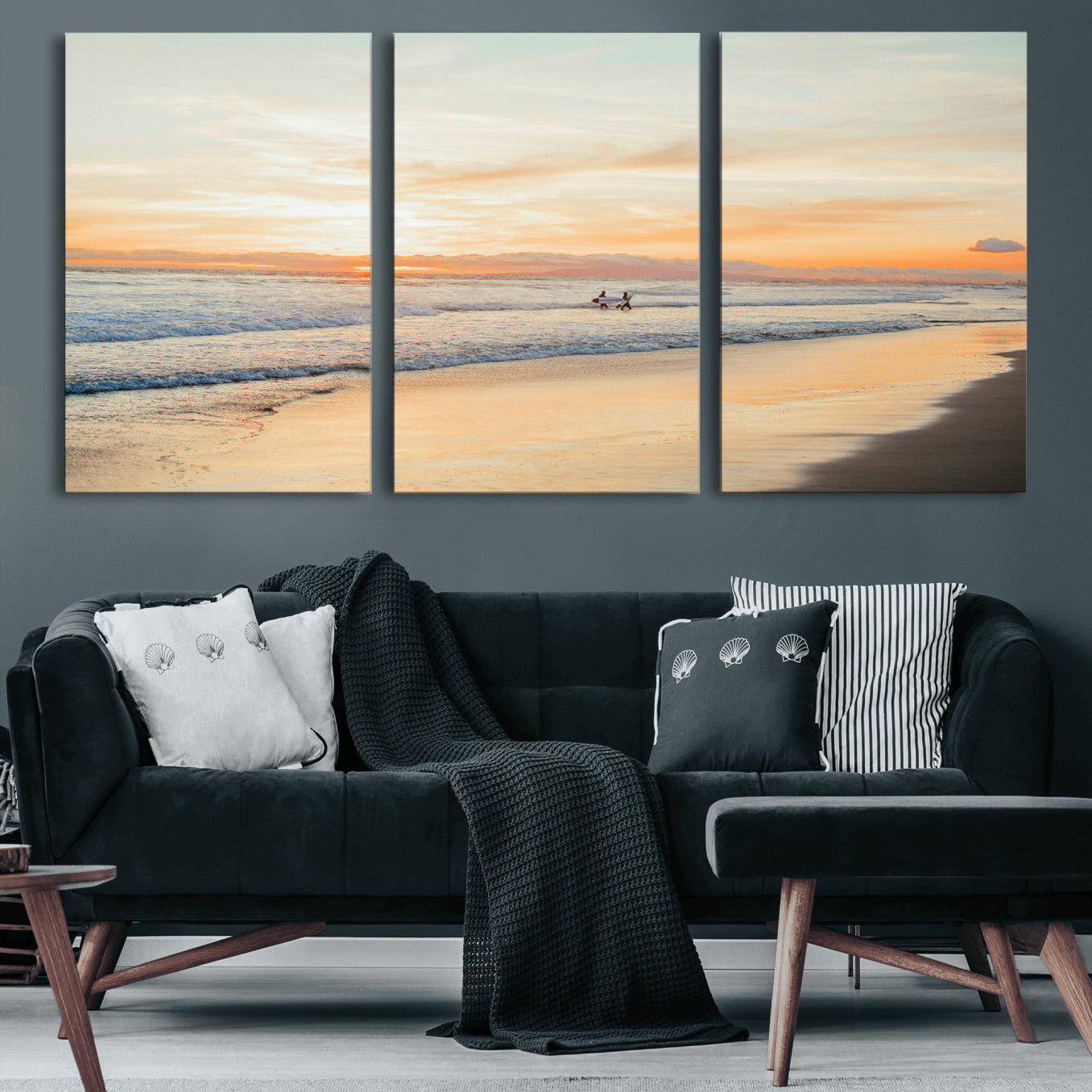38131619-MGV-CV-36X24 - Beach Sunset Canvas Wall Art Print | Ocean Waves Landscape, Coastal Photography, Seascape Wall Decor, Ready to Hang