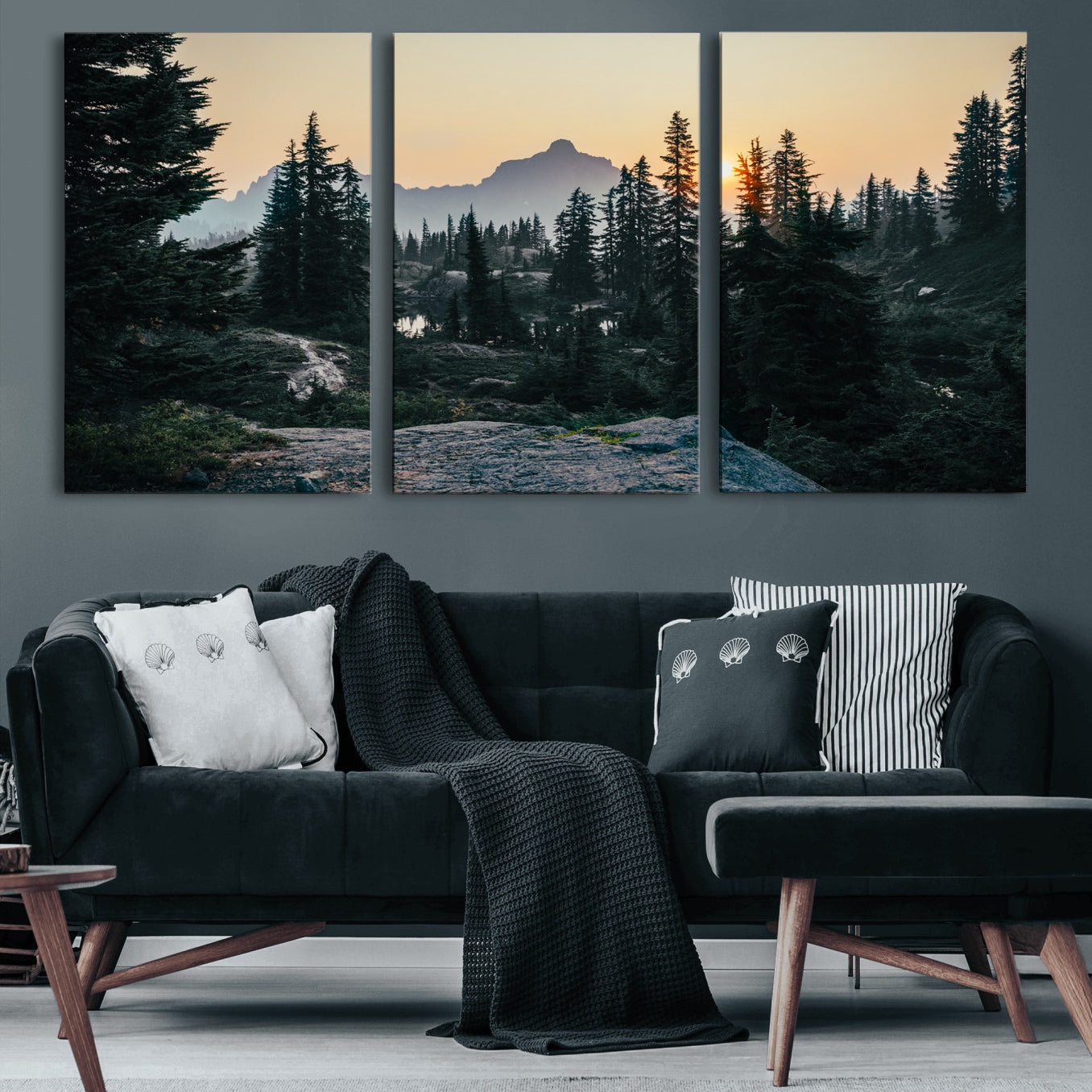 89996020-MGV-CV-36X24 - Mountain Forest Canvas Wall Art Print, Pine Tree Landscape, Sunset Nature Photography, Wilderness Wall Decor, Ready to Hang