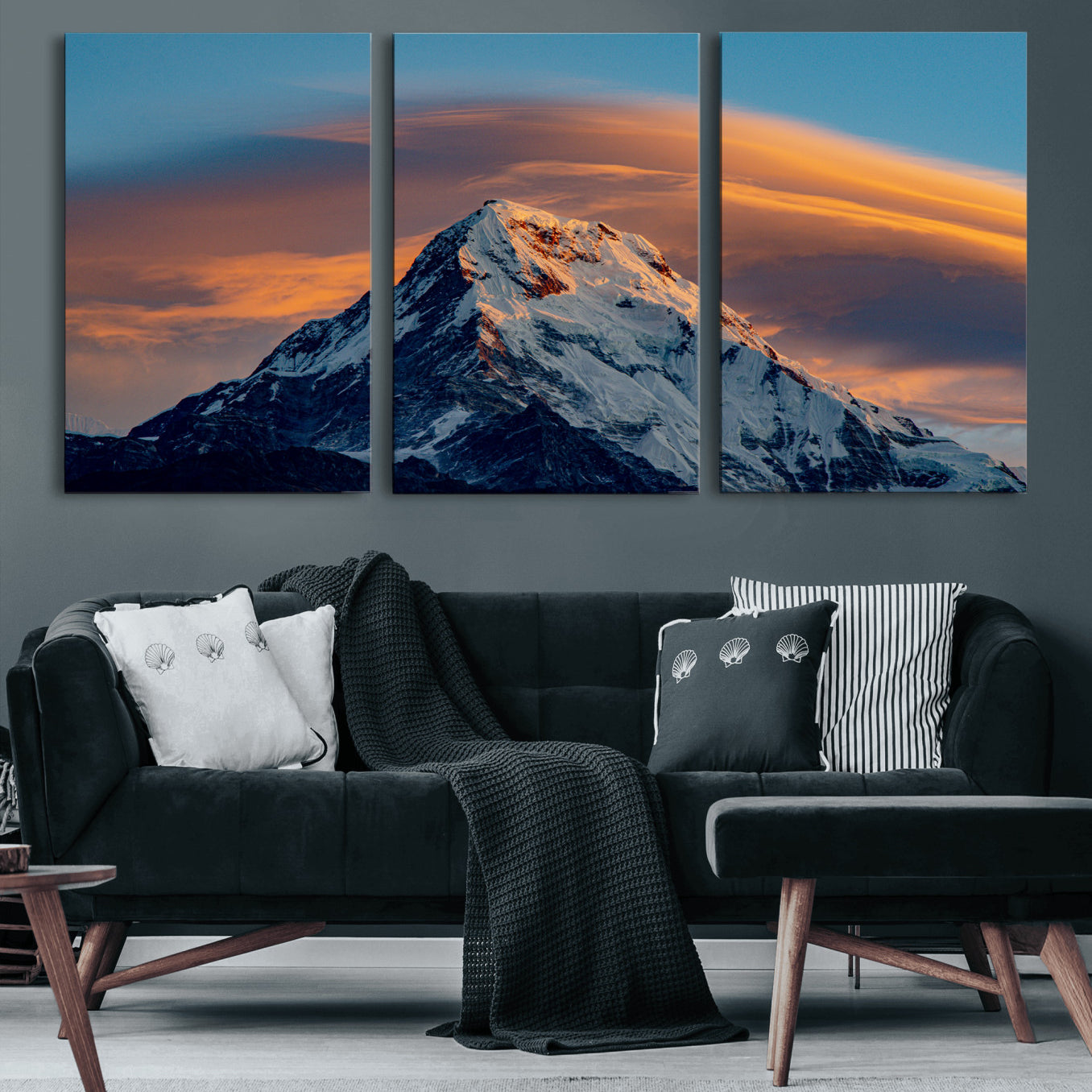 73810927-MGV-CV-36X24 - Snow Mountain Canvas Wall Art Print, Alpine Peak Landscape, Winter Nature Photography, Large Mountain Decor, Ready to Hang