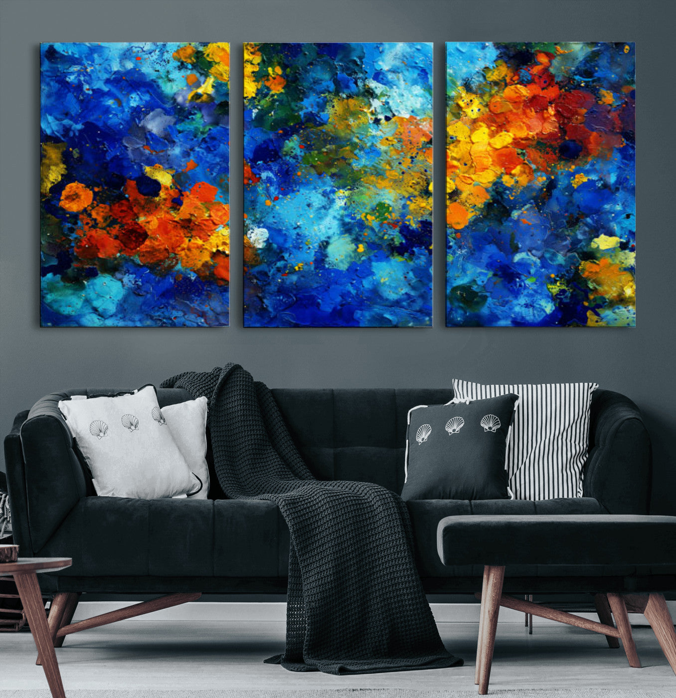 52431611-MGV-CV-36X24 - Vibrant Blue Abstract Canvas Wall Art Colorful Impasto Oil Painting Print