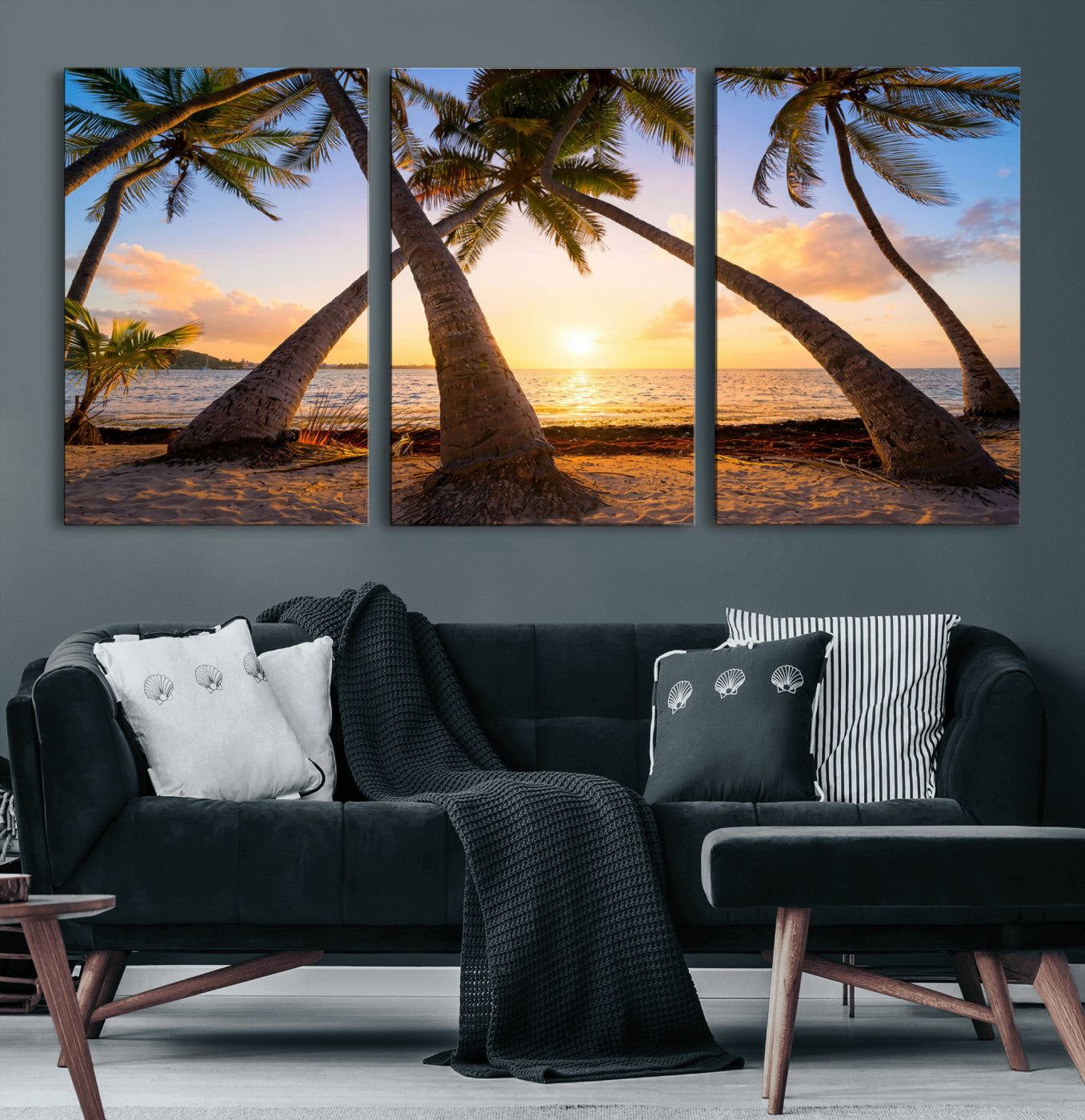 75123213-MGV-CV-36X24 - Tropical Island Coconut Palm Trees Sunset Wall Art Canvas Print - Turquoise Beach Print for Nautical Home Decor