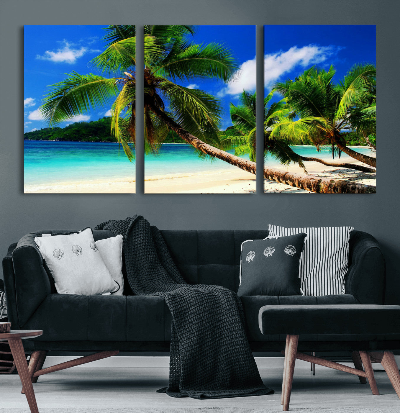 67049818-MGV-CV-36X24 - Tropical Island Coconut Palm Trees Wall Art Canvas Print - Turquoise Beach Print for Lake Home Decor