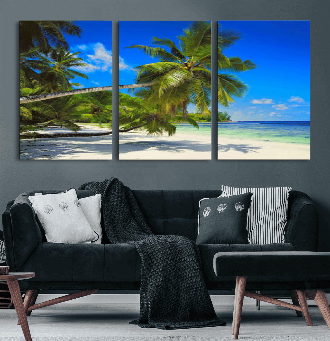 20475280-MGV-CV-36X24 - Tropical Island Coconut Palm Trees Wall Art Canvas Print - Turquoise Beach Print for Nautical Home Decor