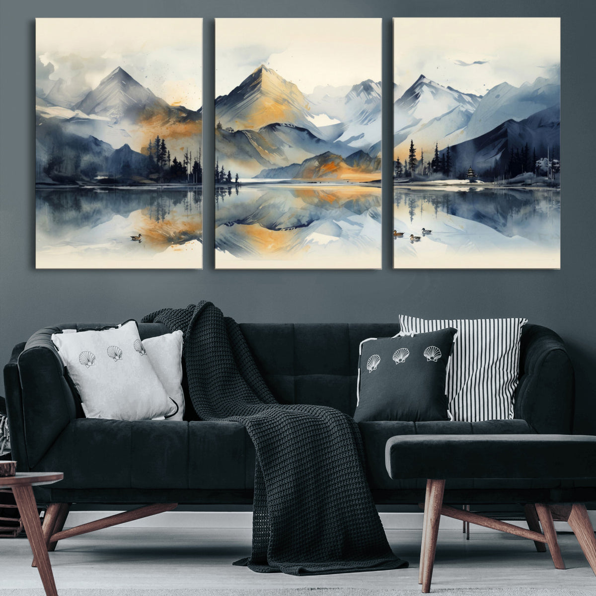 10196184T-MGV-CV-36X24 - Abstract Lake Mountain Wall Art Canvas Print