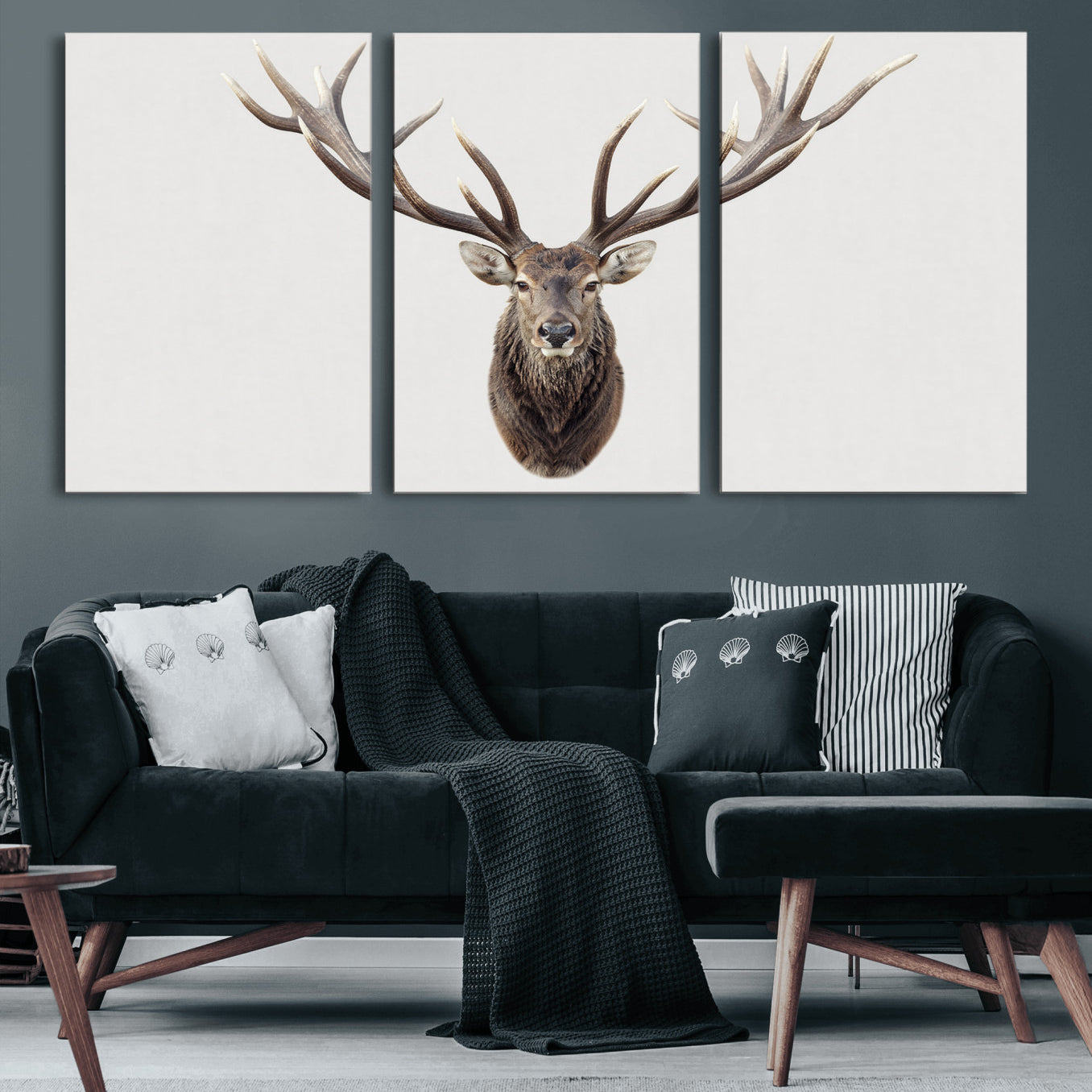 840173GY-MGV-CV-36X24 - Majestic Red Deer Canvas Wall Art – Stag Antlers Horns Print, Wildlife Hunting Poster, Rustic Cabin Lodge Decor