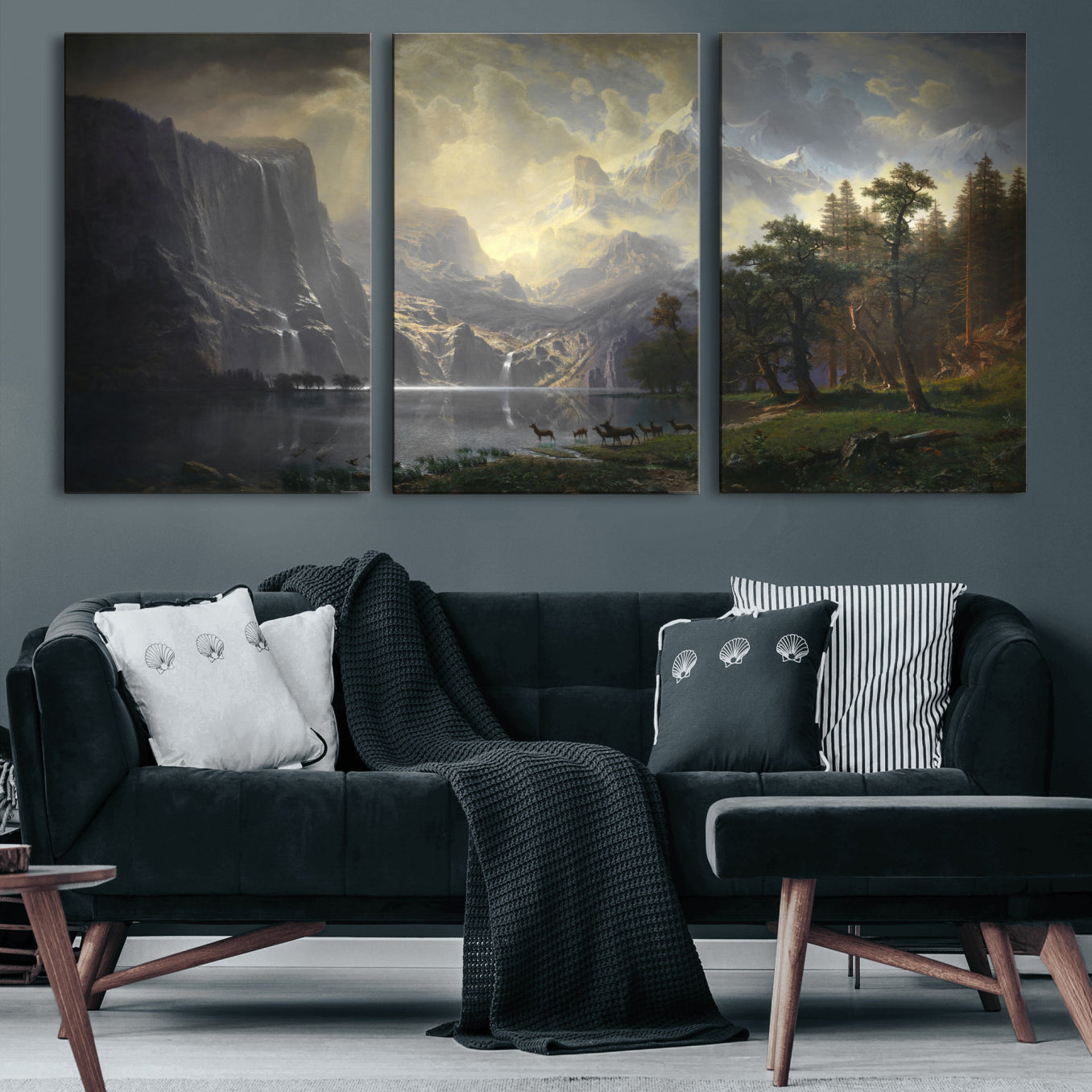 88679214-MGV-CV-36X24 - Albert Bierstadt Among the Sierra Nevada California Yosemite Wall Art Canvas Print, Classic Fine Art Painting Print